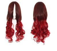 GJBXP Harajuku Lolita Bleu Rose Ombre Perruques De Cheveux Pour Les Femmes Pas Cher Anime Cosplay Longue Ondulée Perruque Synthétique Avec Des Franges Pour Le Costume Party rouge ombre