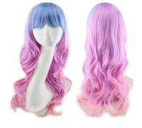 GJBXP Harajuku Lolita Bleu Rose Perruque de Cheveux Ombre Pour Femmes Pas Cher Anime Cosplay Longue Perruque Synthétique Ondulée Avec Une Frange Pour Le Costume Party bleu rose