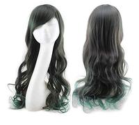 GJBXP Harajuku Lolita Bleu Rose Perruque de Cheveux Ombre Pour Femmes Pas Cher Anime Cosplay Longue Perruque Synthétique Ondulée Avec Une Frange Pour Le Costume Party noir vert