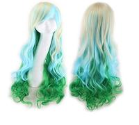 GJBXP Harajuku Lolita Bleu Rose Perruque de Cheveux Ombre Pour Femmes Pas Cher Anime Cosplay Longue Perruque Synthétique Ondulée Avec Une Frange Pour Le Costume Party blond bleu vert