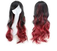 GJBXP Harajuku Lolita Bleu Rose Perruque de Cheveux Ombre Pour Femmes Pas Cher Anime Cosplay Longue Perruque Synthétique Ondulée Avec Une Frange Pour Le Costume Party noir rouge