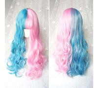 GJBXP Harajuku Longue Bouclée Ondulée Avant de Lacet Perruques avec Air Bangs 2 Tone Couleur Mixte Résistant À La Chaleur Fibre Synthétique Cheveux pour Cosplay 24 pouces / 60 cm Perruques