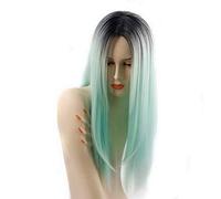 GJBXP Haute Qualité 26 pouces Droite Long Noir Gris Ombre Perruque Synthétique Cheveux Partie Milieu Naturel Anime Cosplay Perruques Pour Femmes noir vert