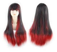 GJBXP Longue Ligne Droite Noir Rouge Perruque Ombre Avec Frange Synthétique Harajuku Lolita Cheveux Anime Perruques Cosplay Pour Femmes Livraison Gratuite noir rouge