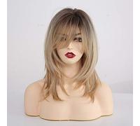 GJBXP Longue Perruques Synthétiques Ondulées Avec Une Frange Pour Les Femmes Afro-Américain Cosplay Perruques Mixte Blonde Brun Naturel Résistant À La Chaleur Fibre Perruques Lc242-1