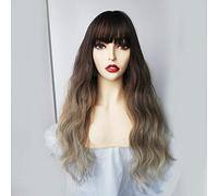 GJBXP Longue Synthétique Vague Vagues Avec Bangs Naturel Bouclés Brun Foncé Perruques Pour Femmes Cosplay Perruques Résistant À La Chaleur Fibre Perruques Lc227