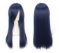 GJBXP Mode Pas Cher 60 cm Longue Droite Perruque Cosplay Anime Résistant À La Chaleur Synthétique Cheveux Pourpre Bleu Marron Noir Blanc Perruques Pour Les Femmes bleu