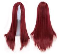 GJBXP Naturel Longue Droite Mi-Point Avant de Lacet Perruques Sans Colle Haute Qualité Résistant À La Chaleur Fibre Synthétique Cheveux pour Cosplay 26 Pouces Rouge Vin