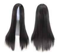 GJBXP Naturel Longue Ligne Droite Mi-Point Avant de Lacet Perruques Sans Colle Haute Qualité Résistant À La Chaleur Fibre Synthétique Cheveux pour Cosplay 26 Pouces Noir