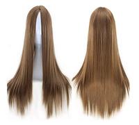 GJBXP Naturel Longue Ligne Droite Mi-Point Avant de Lacet Perruques Sans Colle Haute Qualité Résistant À La Chaleur Fibre Synthétique Cheveux pour Cosplay 26 Pouces Brun Clair
