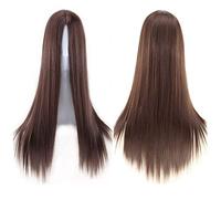 GJBXP Naturel Longue Ligne Droite Mi-Point Avant de Lacet Perruques Sans Colle Haute Qualité Résistant À La Chaleur Fibre Synthétique Cheveux pour Cosplay 26 Pouces Brun Foncé
