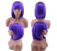 GJBXP Pas Cher Bob Perruque Avec Une Frange Rouge Rose Bleu Pourpre Cheveux Blonds Synthétique Costume D'halloween Pour Femmes Courte Cosplay Perruques Pour La Fête Pourpre 1