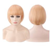 GJBXP Pas Cher Synthétique Cheveux Court Bob Perruques Avec Une Frange Rouge Bleu Jaune Rose Pourpre Blonde Naturel Anime Perruque Cosplay Anime Costume orange clair