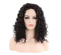 GJBXP Postiches Dentelle Layered Femmes Perruque Petit Bouclés Halloween Mode Soie Cheveux Chapeau Festival Cosplay Partie 57 cm Noir