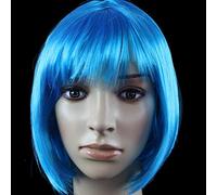 GJBXP Postiches Partie Boule Perruque Cheveux Ensemble Étudiant BOBO Cheveux Non-Mainstream Vague Tête Cosplay Bleu-a