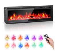 GJCrafts Cheminée électrique, montage mural/encastré/autoportant, 102 cm, 5 réglages de luminosité, 12 flammes, kit de bûches de cristal et de bois, 750 W/1500 W