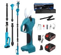 GJCrafts Coupe-branches sans fil 2 en 1, écran LCD, avec batterie 21 V 2 x 3,0 Ah et tige d'extension de 2,3 m, diamètre de coupe de 40 cm, sécateur pour l'élagage des arbres, compatible avec Makita