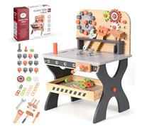 GJCrafts Établi en Bois Jouet en Bois Établi du Bricoleur avec Outils et Accessoires Jeu d'Éveil et Construction Jouet en Bois Établi du Bricoleur pour Les 3 Ans et Plus,39.5×29.5×54cm