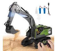 GJCrafts Excavatrice télécommandée, véhicule de Chantier RC 2,4 GHz 13 canaux avec Rotation à 680°, lumière LED et Spray, Seau en Alliage, Cadeau pour garçons de 8 Ans et Plus