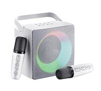 GJCrafts Karaoké Enfants Bluetooth avec Lumière LED Version Améliorée, Système de Karaoké avec 2 Microphones sans Fil, Haut-Parleur de Karaoké Sonorisation pour Mariage, Eglise, Pique-Nique (Blanc)