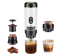 GJCrafts Machine à espresso portable 3 en 1, cafetière à batterie 20bars, mini machine à café nomade avec USB, écran LED, compatible café moulu et capsules (Sans boîte de rangement - Blanc)