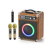 GJCrafts Système de Karaoké Portable,Tout-en-Un Karaoké Complet 30W Enceinte Bluetooth,2 Microphones Karaoké sans Fil et Fente Microphone Rechargeable (Wooden)