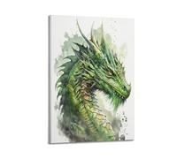 GJDYMX Poster de créatures fantastiques - Impression sur toile de dragon vert à l'aquarelle - Poster et image d'art moderne pour chambre à coucher - 20 x 30 cm
