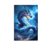 GJDYMX Poster de créatures fantastiques - Impression sur toile - Motif dragon bleu sous le tonnerre - 40 x 60 cm