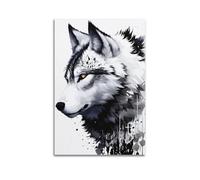 GJDYMX Poster décoratif sur toile aquarelle avec loup noir et blanc, 20 x 30 cm