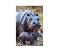 GJDYMX Poster décoratif sur toile représentant le grand hippopotame qui prend le petit hippopotame pour un bain - Poster décoratif moderne pour chambre à coucher - 20 x 30 cm