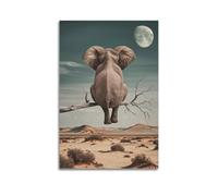 GJDYMX Poster décoratif sur toile représentant un éléphant de savane africaine sur une branche d'arbre du désert (20 x 30 cm)