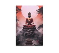 GJDYMX Poster décoratif sur toile représentant une statue de Bouddha au sommet de la montagne - Poster décoratif moderne pour chambre à coucher - 20 x 30 cm