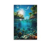 GJDYMX Poster mural décoratif sur toile représentant le monde sous-marin, poisson de corail en plein jour, décoration murale moderne pour chambre à coucher (60 x 90 cm)