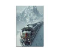 GJDYMX Poster vintage sur toile représentant un train sous une montagne enneigée - Poster décoratif sur toile - Affiches murales modernes pour chambre à coucher - 50 x 75 cm