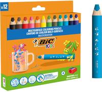 Gjfty-Bic Kids Crayons De Couleurs Multi-Surfaces & Usages (Ardoise, Tableau, Verre, Plastique, Bois..) - Etui Carton De 12 Crayons Larges Pour Enfants Et Bebés,Mine Xxl,Taille-Crayon Inclus