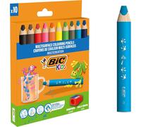 Gjfty-Crayons De Couleur Multi-Surfaces & Usages (Ardoise, Tableau, Verre, Plastique, Bois.) - Etui Carton De 10 Crayons Larges Pour Enfants, Mine Xxl, Couleurs Assorties, Taille-Crayon Inclus
