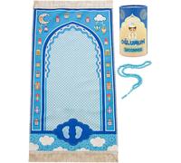Gjfty-Ihvan Online, Janamaz Sajadah Tapis De Prière Musulmane Pour Enfants - Cadeau Islamique - Tapis Doux Motif Bleu