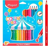 Gjfty-- Maxi Crayons De Couleur Color'peps - 18 Crayons De Couleurs Jumbo En Bois Certifié Fsc Pour Bébé +2 Ans