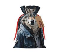 Gjgdbxdw Petits sacs cadeaux de Noël avec imprimé loup cool, sac cadeau avec cordon de serrage pour ranger des bonbons et des collations pour les festivals