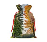 Gjgdbxdw Sacs cadeaux de Noël avec imprimé arbres deux saisons, sac cadeau avec cordon de serrage pour ranger des bonbons et des collations pour les festivals Petit format