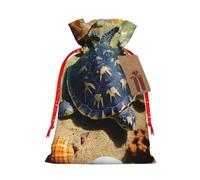 Gjgdbxdw Sacs cadeaux de Noël avec imprimé conque de mer, étoile de mer, tortue, sac cadeau avec cordon de serrage pour ranger des bonbons et des collations pour les festivals, taille M