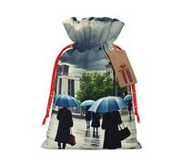 Gjgdbxdw Sacs cadeaux de Noël avec imprimé parapluies tristesse et tempête, sac cadeau avec cordon de serrage pour ranger des bonbons et des collations pour les festivals, taille M