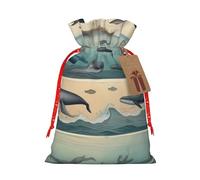 Gjgdbxdw Sacs cadeaux de Noël avec imprimé phoque, baleine, pieuvre, poisson, sac cadeau avec cordon de serrage pour ranger des bonbons et des collations pour les festivals Petit format