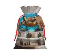 Gjgdbxdw Sacs cadeaux de Noël avec imprimé tortue de mer bleu, sac cadeau avec cordon de serrage pour ranger des bonbons et des collations pour les festivals Petit format