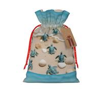 Gjgdbxdw Sacs cadeaux de Noël avec imprimé tortue de mer, étoile de mer, sac cadeau avec cordon de serrage pour ranger des bonbons et des collations pour les festivals, taille M