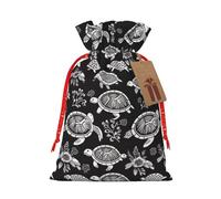Gjgdbxdw Sacs cadeaux de Noël avec imprimé tortue ethnique, sac cadeau avec cordon de serrage pour ranger des bonbons et des collations pour les festivals, taille M