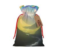 Gjgdbxdw Sacs cadeaux de Noël avec motif vallée de montagne avec imprimé arc-en-ciel, sac cadeau avec cordon de serrage pour ranger des bonbons et des collations pour les festivals Petit format