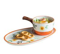 GJGHKLHL Bol de nouilles instantanées en céramique, bols et soucoupes à soupe la crème, ensemble d'assiettes for 1 personne, petit déjeuner avec craquelins(Orange)