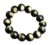 GJGHKLHL bracelet, Bracelets en perles rondes obsidienne dorée, grande pierre naturelle véritable de 12mm, breloque élastique, puissant, extensible, bracelets for femme et hommes