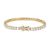 GJGHKLHL bracelet tennis, Bracelet classique plaqué or 18 carats avec diamants simulés, coupe ronde, zircone cubique, for femmes, mariage, bal de promo, 3-5mm(Gold,3MM)